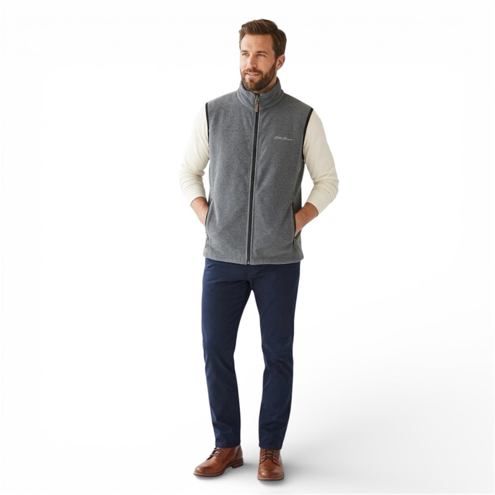 Eddie Bauer Full Zip Fleece Vest Gray Gorpcore Outdoor Lightweight Casual Mens L